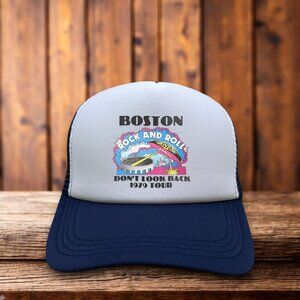 Boston Don't Look Back Tour 1979 Mens Trucker Hat Navy Snapback Rock N Roll Cap